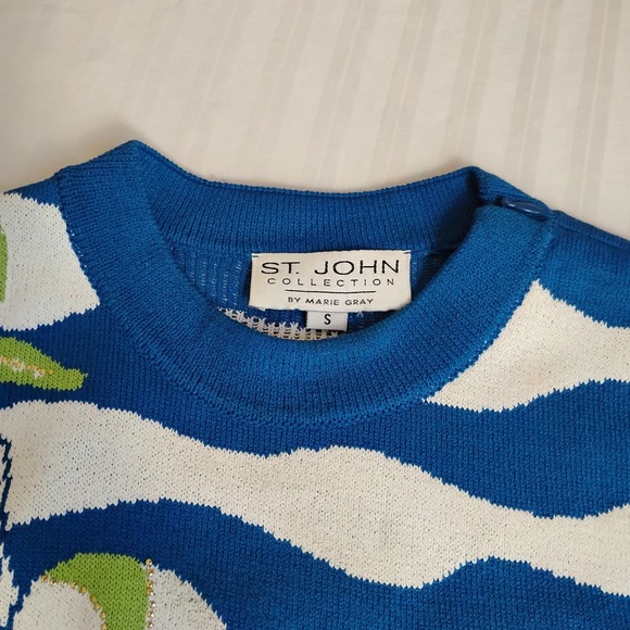 St John Suit 10 Skirt Sweater Set Santana Knit Nautical Vintage Old Money - Picture 14 of 16